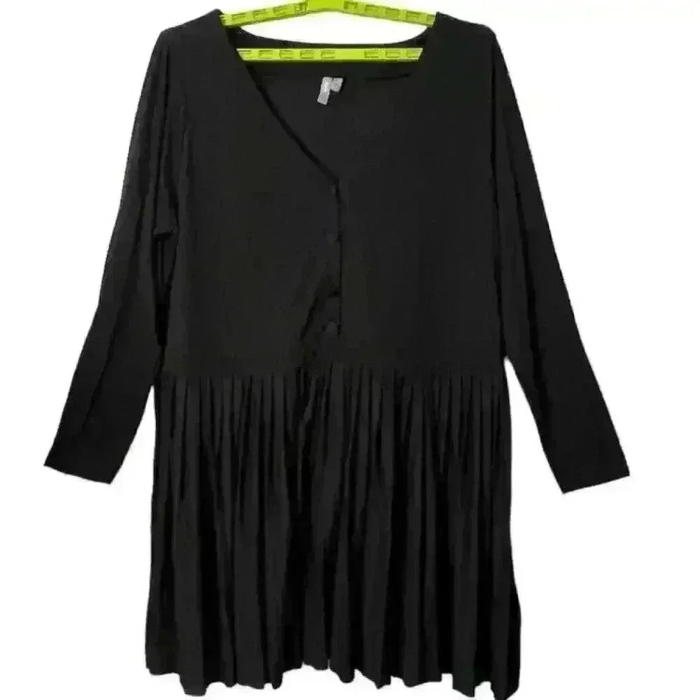 Asos Black Plus Size Long Sleeve Pleated Mini Dress Size 20 - Picture 10 of 10